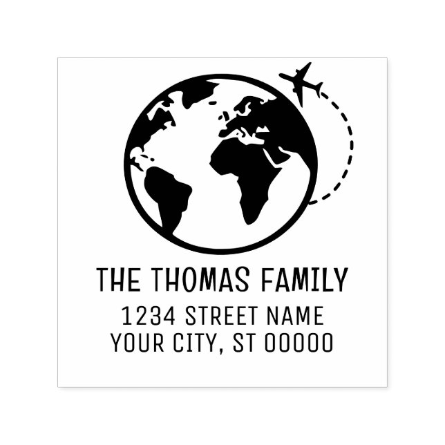 Elegantes Flugzeug Earth World Globe Kartenname Ad Permastempel (Design)