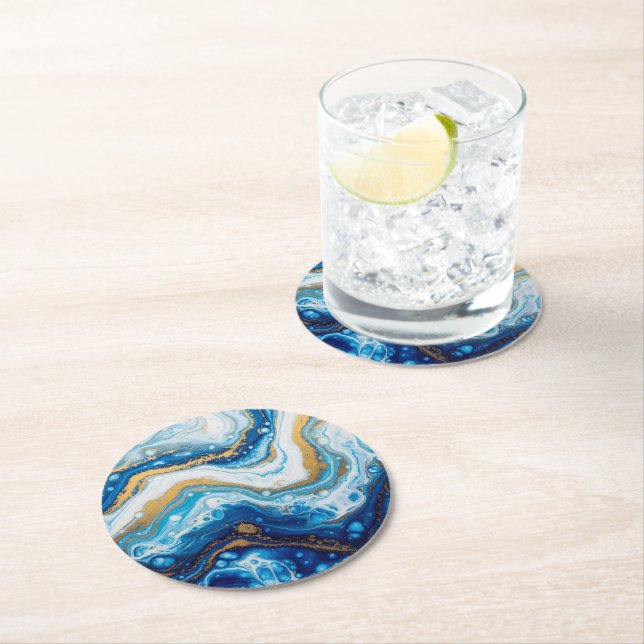 Elegantes Fluid Art Decorative Fliesen - Abstrakt  Runder Pappuntersetzer (Vor Ort)