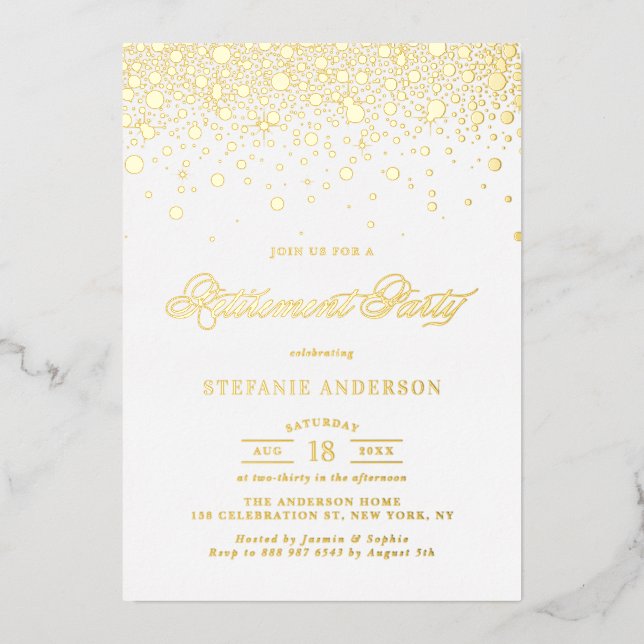 Elegantes Foil Pressed Confetti Retirement Party Folieneinladung (Vorderseite)