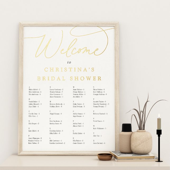 Elegantes Foil Script Alphabetisches Seating Chart Foliendrucke (Von Creator hochgeladen)