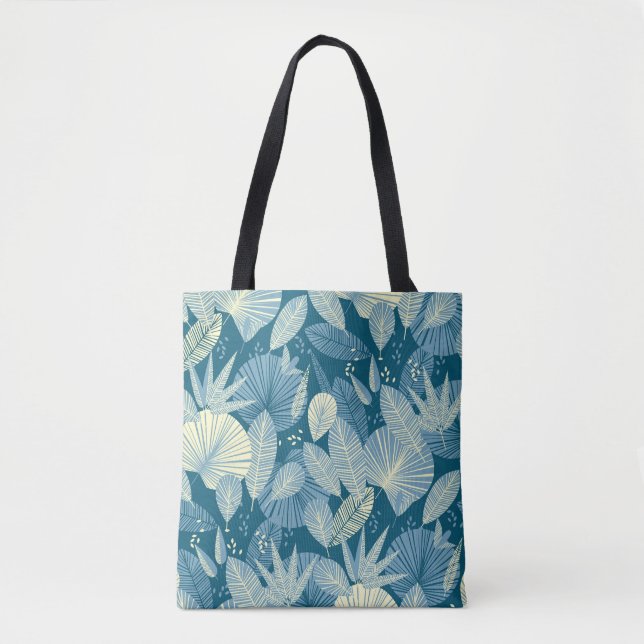 Elegantes Foliage: Grau-blaues tropisches Muster. (Vorderseite)