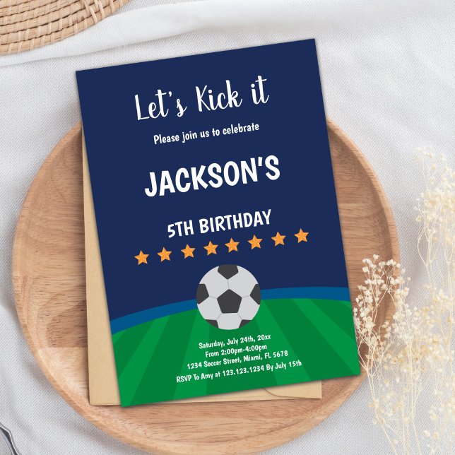 Elegantes Football Party Design Einladung (Golden Stars Ball Soccer Birthday Invitations)