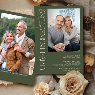 Elegantes Forest Green 2 Foto Engagement Party Einladung