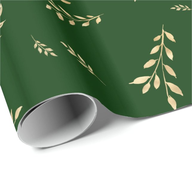 Elegantes Forest Green Gold Foil Blätter Geschenkpapier (Rolleneckpunkt)