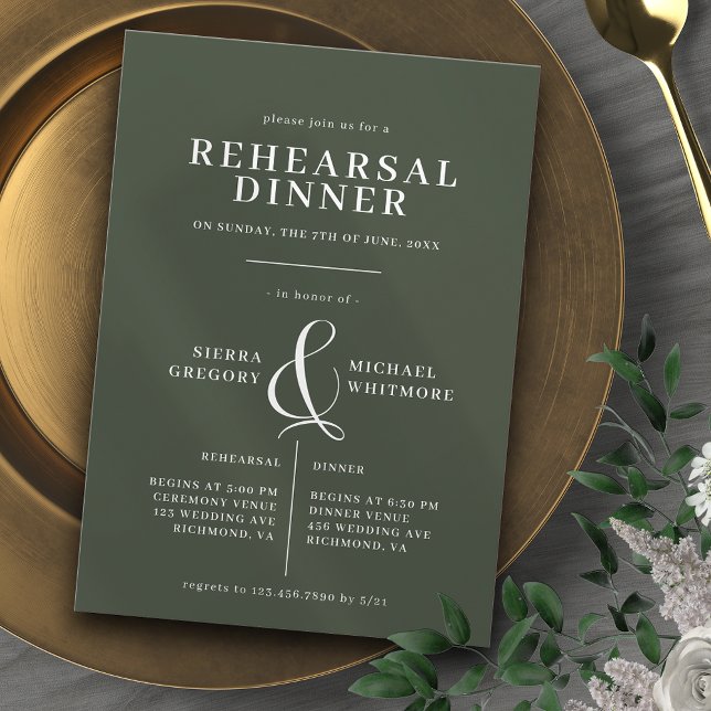 Elegantes Forest Green Moss Formal Probe Dinner Einladung (Von Creator hochgeladen)