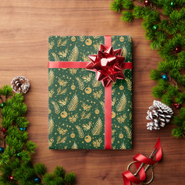 Elegantes Forest Green und Gold Weihnachtswrapping Geschenkpapier