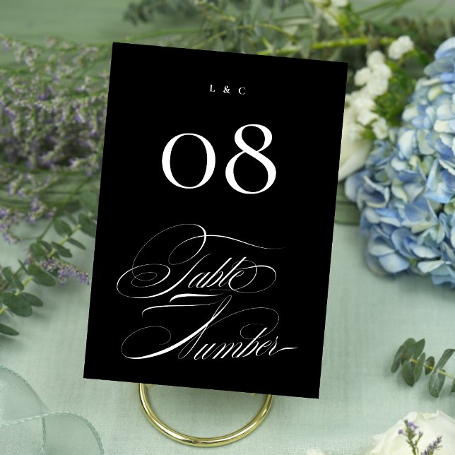 Elegantes formales Schwarz auf weißer Kalligrafie- Tischnummer (Von Creator hochgeladen)