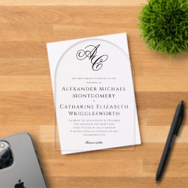 Elegantes formelles schwarzes und weißes Hochzeits Acryleinladungen