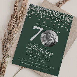 Elegantes Foto 70. Geburtstagsparty Silver Green Einladung
