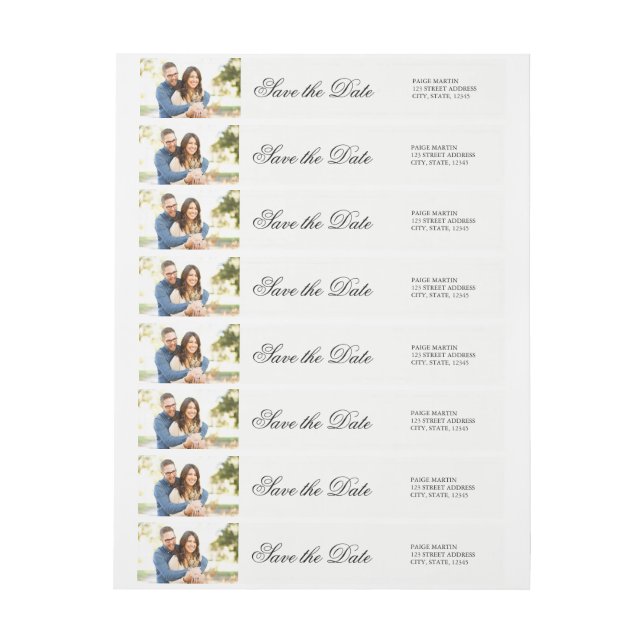 Elegantes Foto-Adresslabel Save the Date (Bogen)