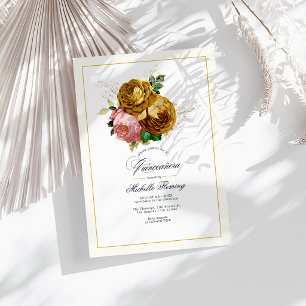 Elegantes Foto aus Gold und Blüten Einladung