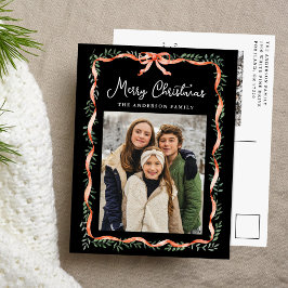 Elegantes Foto aus Rotem Band und Grün Schwarz 2 Feiertagspostkarte