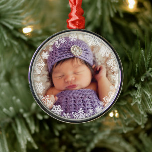 Elegantes Foto aus weißem Snowflake Ornament Aus Metall