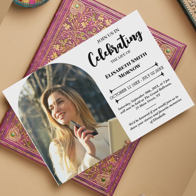 Elegantes Foto Beerdigung - Feier des Lebens Einladung (Elegant Photo Funeral Invitation – Celebration of Life)