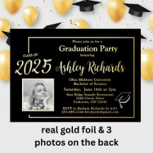 Elegantes Foto Black Gold Graduation Party Real