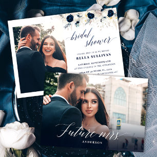 Elegantes Foto Blau Weißes Brautparty Einladung