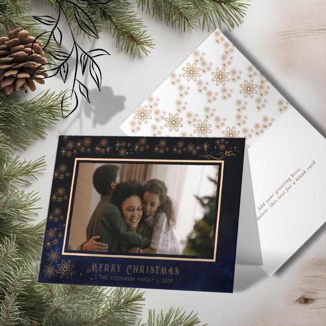 Elegantes Foto Blaues Muster Feiertagskarte (Elegant Photo Blue Pattern Holiday Card)