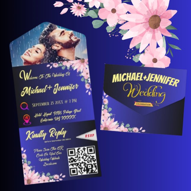 Elegantes Foto Blumenstrauß Hochzeit All In One Einladung (Von Creator hochgeladen)