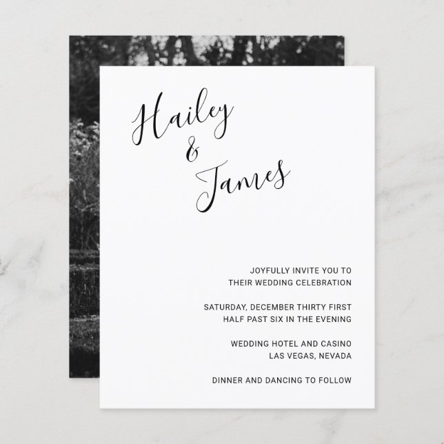 Elegantes Foto-Budget Einladung (Vorne/Hinten)