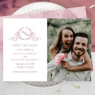 Elegantes Foto Burgundy Monogram Wedding Save The Date
