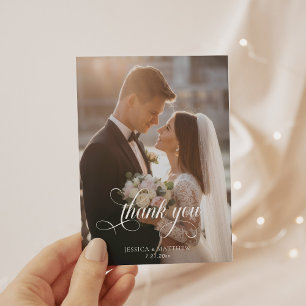 Elegantes Foto Calligraphy Wedding Vielen Dank Dankeskarte