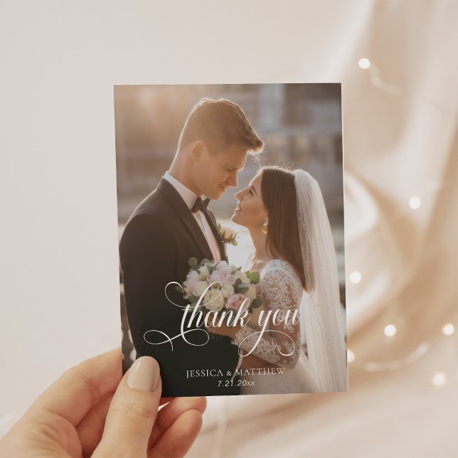 Elegantes Foto Calligraphy Wedding Vielen Dank Dankeskarte (Von Creator hochgeladen)