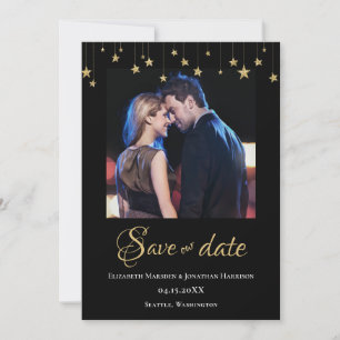 Elegantes Foto Chic Black Gold Stars Formal Save The Date