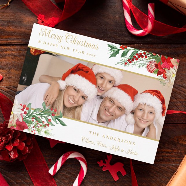 Elegantes Foto Classic Merry Christmas Poinsettias (Von Creator hochgeladen)