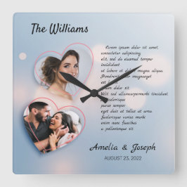 Elegantes Foto Collage Hochzeitsuhr mit Text Quadratische Wanduhr
