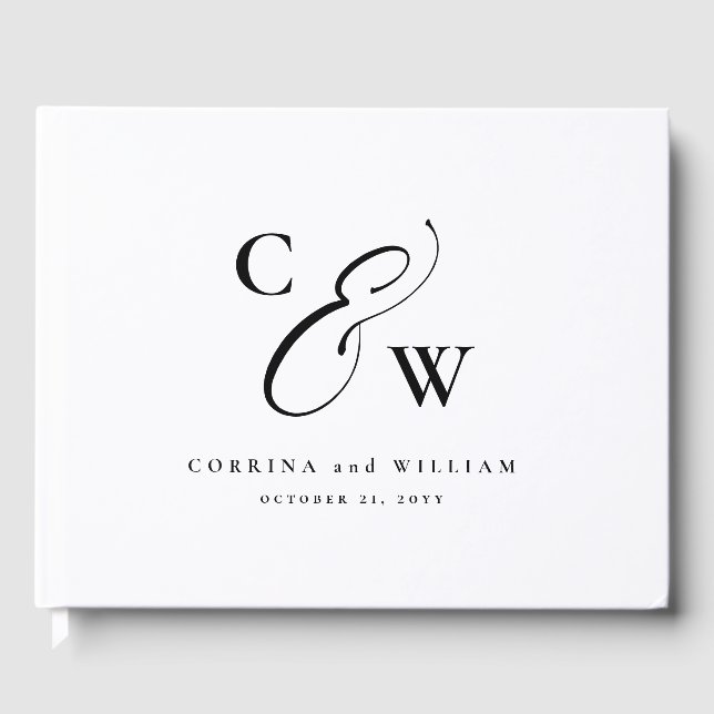 Elegantes Foto Collage Schwarz-weiß Hochzeit Gästebuch (Vorderseite)