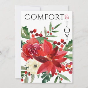 Elegantes Foto Comfort & Joy Poinsettia Weihnachte Feiertagskarte