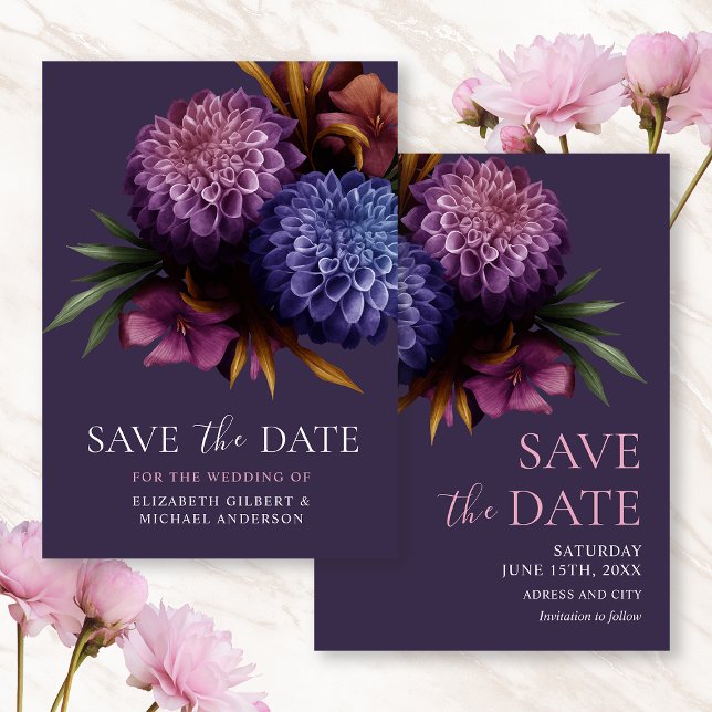 Elegantes Foto Dahlia Wedding Save the Dates Einladung (Von Creator hochgeladen)
