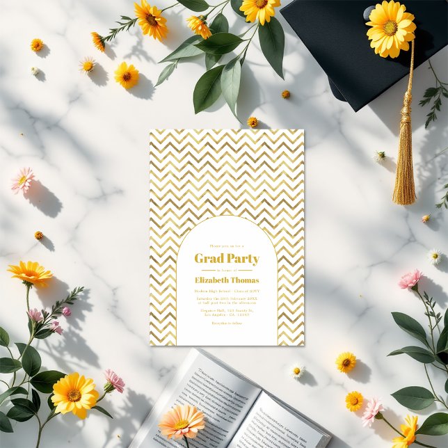 Elegantes Foto der Gold- und White Graduation Part Einladung (Elegant Gold and White Graduation Party Photo Invitation)