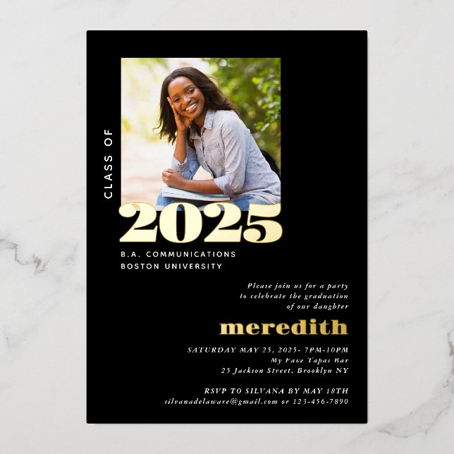 Elegantes Foto der Modernen Schulungspartei Gold Folieneinladung (Vorderseite)