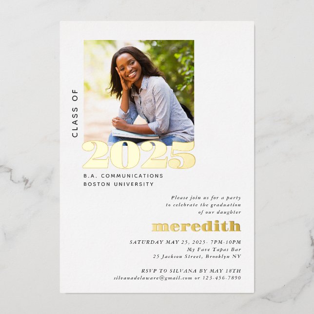 Elegantes Foto der Modernen Schulungspartei Gold Folieneinladung (Vorderseite)