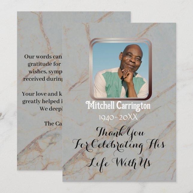 Elegantes Foto des Gray Marble Dankeskarte (Vorne/Hinten)