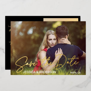 Elegantes Foto Die Hochzeit Gold Save the Date Folien Feiertagskarte