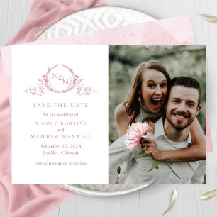 Elegantes Foto Dusty Rose Monogram Wedding Save The Date