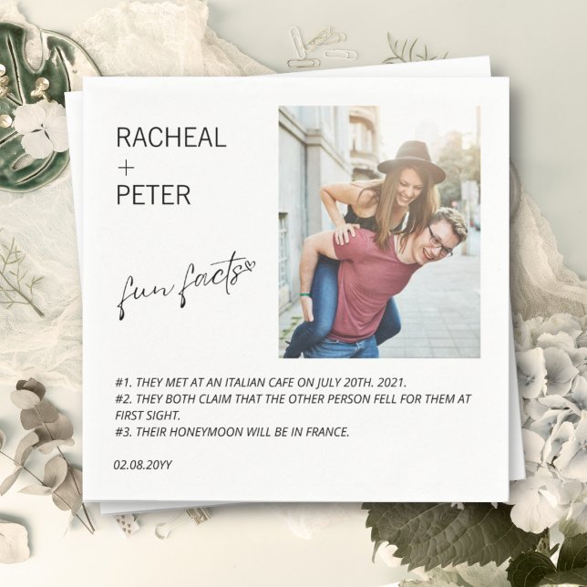 Elegantes Foto Einfaches Skript-Spaß-Fakten Hochze Serviette (Von Creator hochgeladen)
