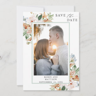 Elegantes Foto erthy Blooms und grüne Hochzeit Save The Date