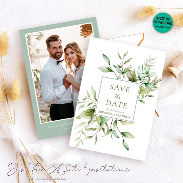 Elegantes Foto Eucalyptus Foliage Save The Date (Von Creator hochgeladen)