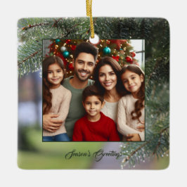 Elegantes Foto Evergreen Trees Branches Dunkelgrün Keramikornament