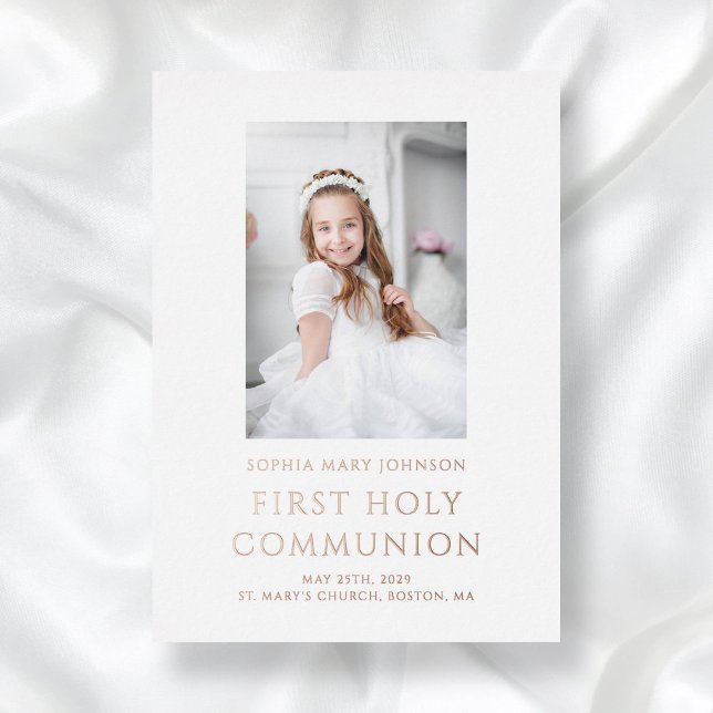 Elegantes Foto First Communion Gold Folieneinladung (Elegant Gold Foil Photo First Communion Foil Invitation)
