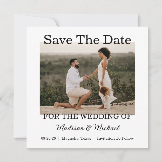 Elegantes Foto Flat Wedding Save the Date Card (Vorderseite)