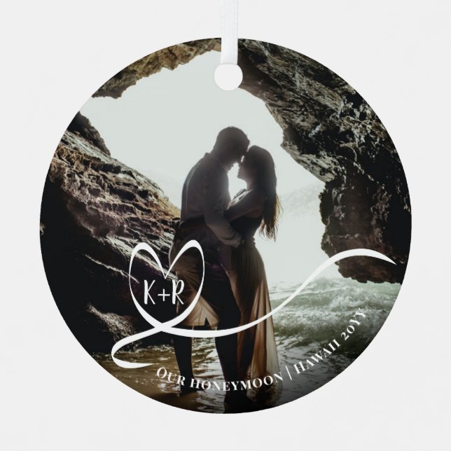 Elegantes Foto Flitterwochen Erinnerungen halten Ornament Aus Metall (Vorderseite)