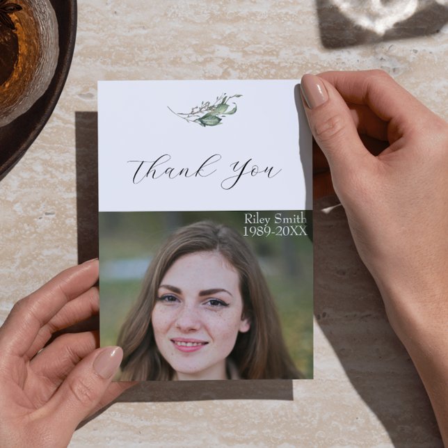 Elegantes Foto für die Beerdigung von Wasserfarben Dankeskarte (Elegant Watercolor Branch Funeral Photo Thank You Card)