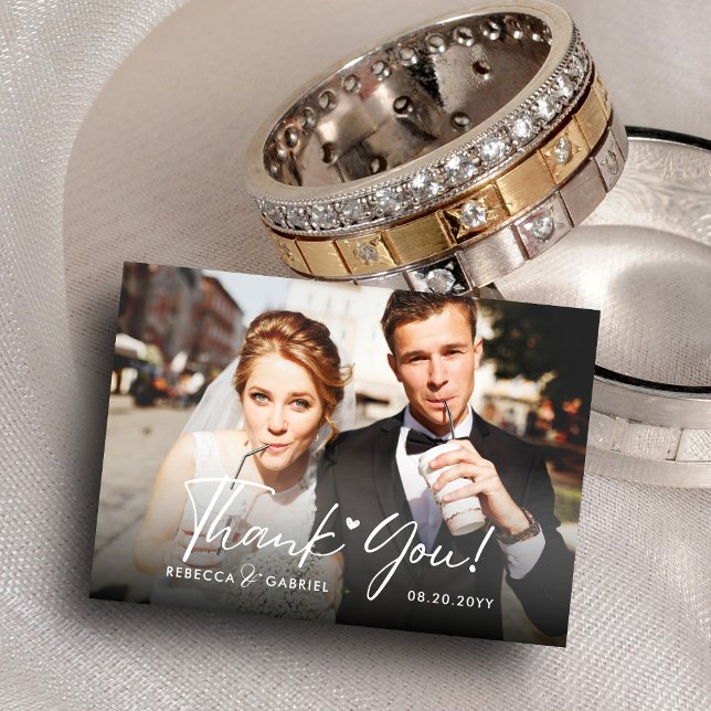 Elegantes Foto für Hochzeiten mit Wasserfarben Dankeskarte (Von Creator hochgeladen)