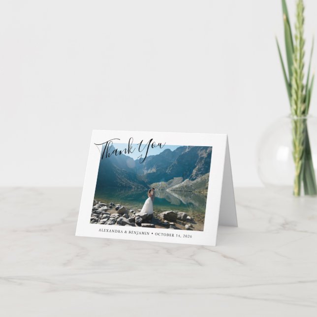 Elegantes Foto für Minimalistische Hochzeiten Dankeskarte (Vorderseite)
