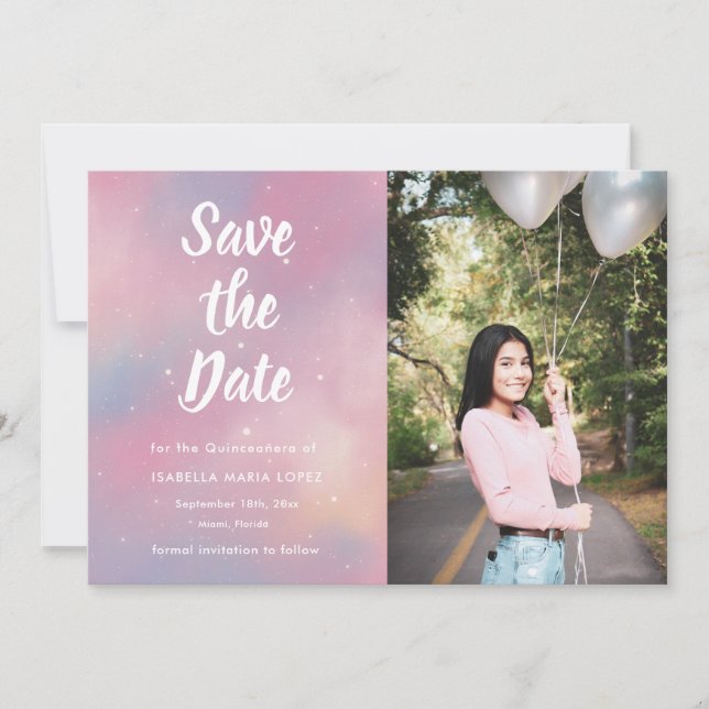Elegantes Foto Galaxy Quinceanera Save the Date (Vorderseite)