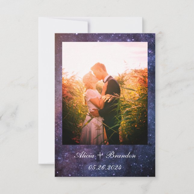 Elegantes Foto Galaxy Stars Celestial Text Wedding Save The Date (Vorderseite)